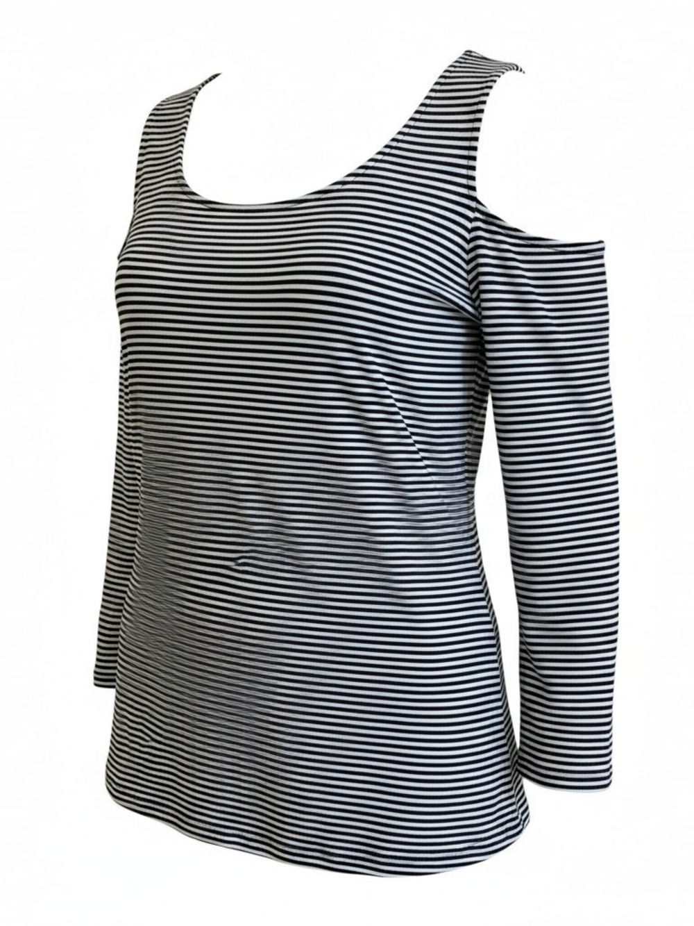 Michael Kors Black & White Striped Cold-Shoulder Long Sleeve Top